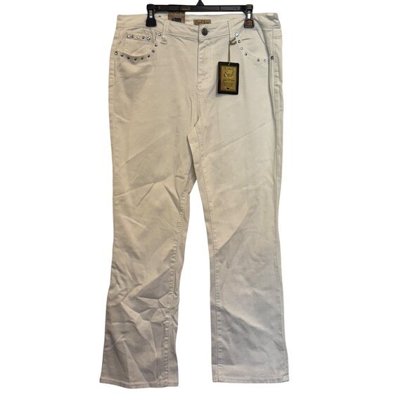 Earl Jean Womens White Bootcut Jeans Size 16 Rhinestone Detailing Cotton/Spandex - Picture 1 of 8